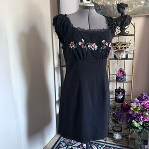 SHEIN Black Dress with Floral Embroidery